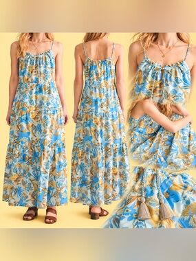 Faherty Sun Chaser Silk Blend Floral Maxi Dress Paradise Blossom M-L NWT $328